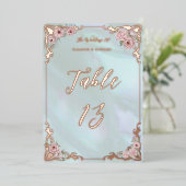 Vintage Tischnummer Aqua Peony Foil (Stehend vorne)