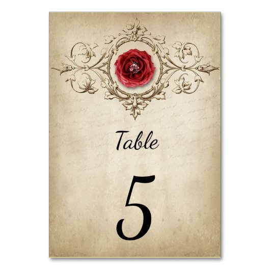 Vintage Tischnummer der antiken Rote Rose (Vorderseite)