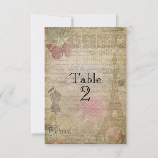 Vintage Tischnummer-Karten für Paris Einladung (Vorderseite)