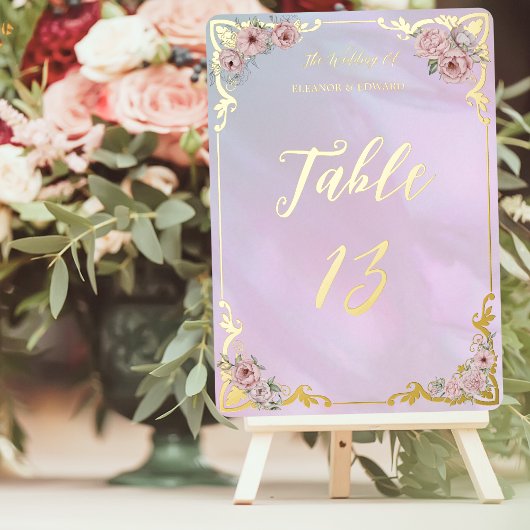 Vintage Tischnummer Periwinkle Peony Foil