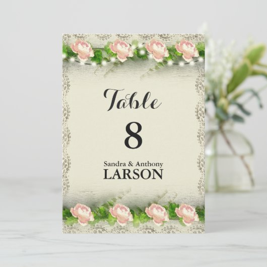 Vintage Tischnummern für Rose und Hochzeiten (Stehend Vorderseite)