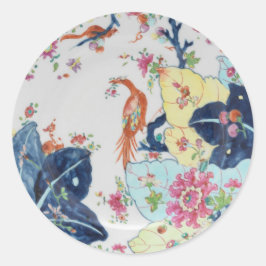 Vintage Tobacco Leaf blue & white w/pink Classic R Runder Aufkleber