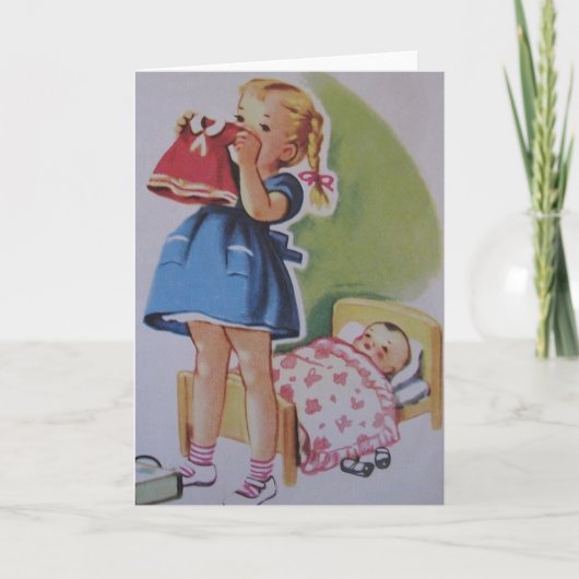 Vintage Toddler Girl And Baby Doll Card Karte (Vorderseite)