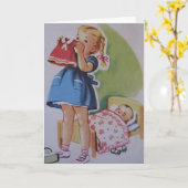 Vintage Toddler Girl And Baby Doll Card Karte (Gelbe Blume)