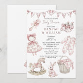 Vintage Toile Babyparty für Mädchen Einladung (Vorne/Hinten)