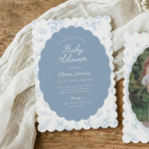 Vintage Toile Blaue Florale Baby Shower-Einladung