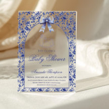 Vintage Toile Blaues Schleifen Schaukelpferd Baby