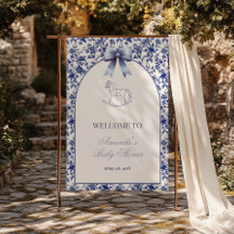 Vintage Toile Blaues Schleifen Schaukelpferd Babyp