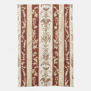 Vintage Toile de Jouy Blumengestreifen - Terrakott Geschirrtuch