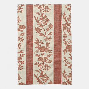 Vintage Toile de Jouy Blumengestreift in Terrakott Geschirrtuch