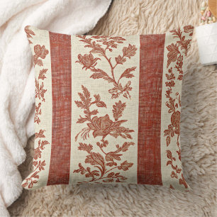 Vintage Toile de Jouy Blumengestreift in Terrakott Kissen