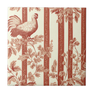 Vintage Toile de Jouy Blumengestreift mit Huhn (10 Fliese