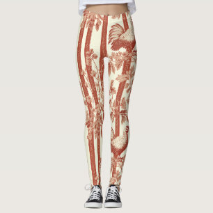 Vintage Toile de Jouy Blumengestreift mit Huhn (10 Leggings
