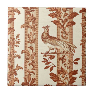 Vintage Toile de Jouy Blumengestreift mit Huhn (5) Fliese
