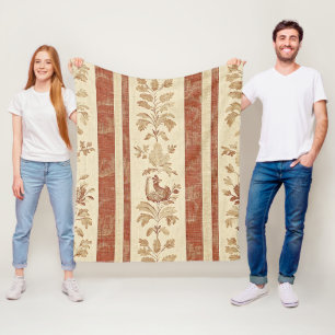 Vintage Toile de Jouy Blumenstreifen mit Huhn Fleecedecke