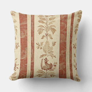 Vintage Toile de Jouy Blumestreifen mit Huhn (1) Kissen