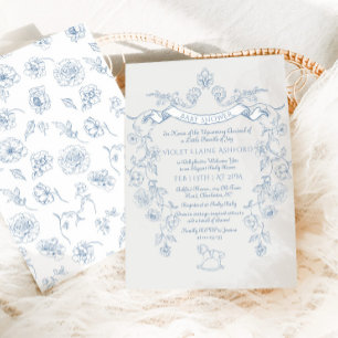 Vintage Toile de Jouy Chinoiserie Babyparty Einladung