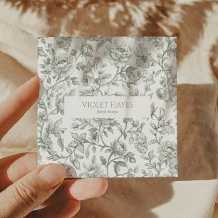 Vintage Toile De Jouy Grünes Blumenmuster Kundensp Quadratische Visitenkarte