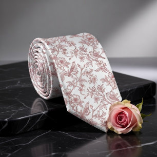 Vintage Toile de Jouy Rosa Vogel & Floral Krawatte