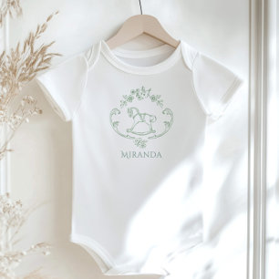 Vintage Toile de Jouy Schaukelpferd Sage Green Baby Strampler