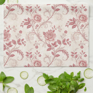 Vintage Toile De Jouy Staubrose-Muster Geschirrtuch