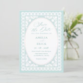 Vintage Toile Hochzeit Save The Date (Stehend Vorderseite)