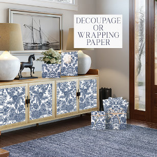 Vintage Toile Navy Blau und Weiß Decoupage Geschenkpapier Set