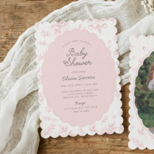 Vintage-Toile-Rosa-Blumen-Baby-Shower-Einladung Einladung
