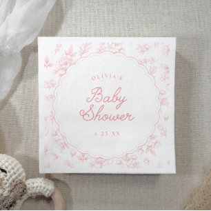 Vintage Toile Rosa Florales Baby Shower Serviette