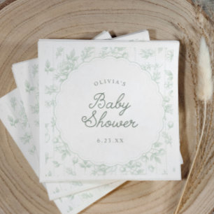 Vintage Toile Salbei Blumenranken-Babyparty Serviette
