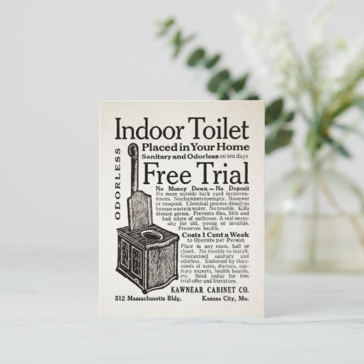 Vintage Toilettenwerbung Postkarte (Stehend Vorderseite)