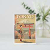 Vintage Tokyo Cherry Blossom Fuji Postkarte (Stehend Vorderseite)