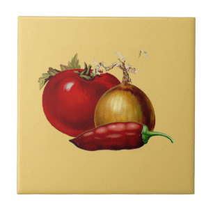 Vintage-Tomate, Zwiebel und Jalapeno-Pfeffer Fliese