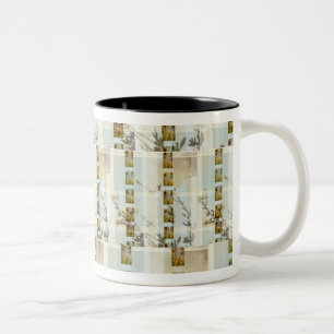 Vintage-Ton Sonnenblumen Mohn Streifen Tasse