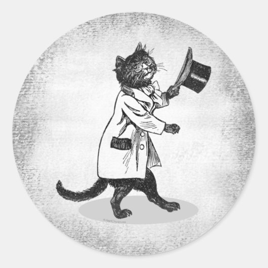 Vintage Top Hat Katze auf Grunge Aufkleber (Vorderseite)