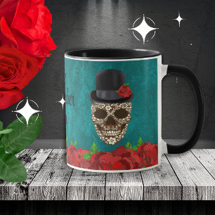 Vintage-Topfhut rote Rosen floral männlicher Zucke Tasse