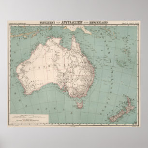 Vintage Topografische Karte Australiens (1868) Poster