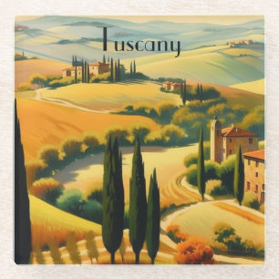 Vintage Toskana Landschaft Custom Text Glasuntersetzer
