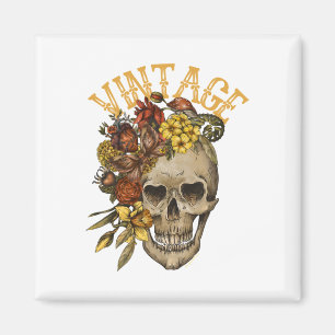 Vintage-Totenkopf-Blumen-Aufkleber Magnet
