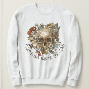 Vintage-Totenkopf-Blumen-Sweatshirt „Zeit ist kost Sweatshirt