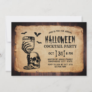 Vintage-Totenkopf-Halloween-Cocktailparty Einladung