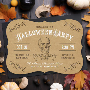 Vintage-Totenkopf-Halloween-Kostüm-Party Einladung