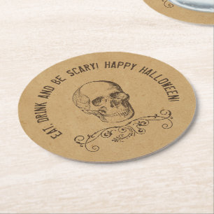 Vintage-Totenkopf Halloween-Party Runder Pappuntersetzer