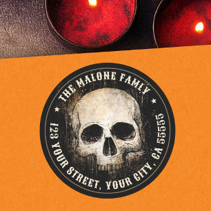 Vintage-Totenkopf-Halloween-Rücksendeadresse Runder Aufkleber