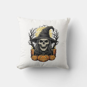 Vintage-Totenkopf-Hexe-Halloween-Kürbis-Vektor-Des Kissen