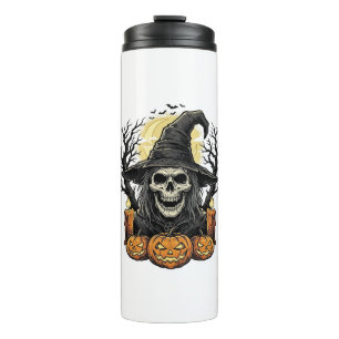 Vintage-Totenkopf-Hexe-Halloween-Kürbis-Vektor-Des Thermosbecher