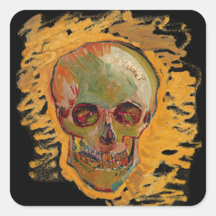 Vintage-Totenkopf-Malerei von Van Gogh Quadratischer Aufkleber