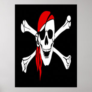 Vintage-Totenkopf-Pirat auf See Poster