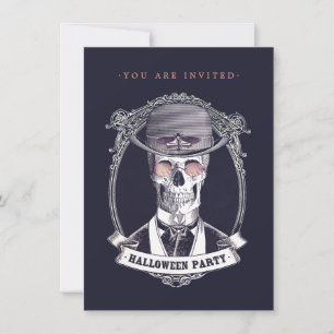 Vintage-Totenkopf-Skelett-Halloween-Party-Einladun Einladung