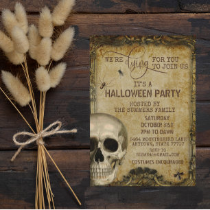 Vintage-Totenkopf stirbt für dich Halloween-Party Einladung